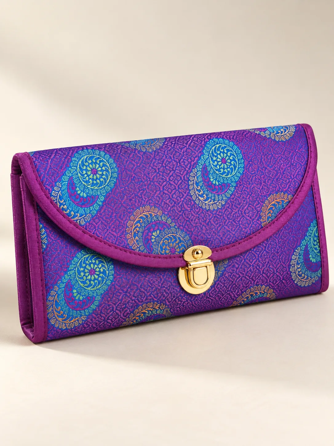 Purple Paisley Buti Silk Purse