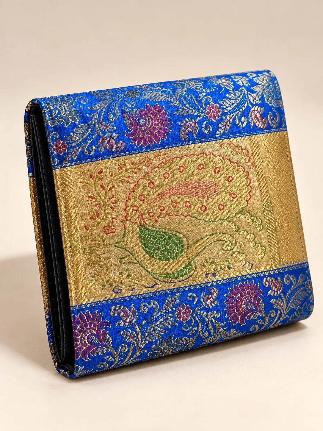 Blue and Gold Peacock Silk Purse
