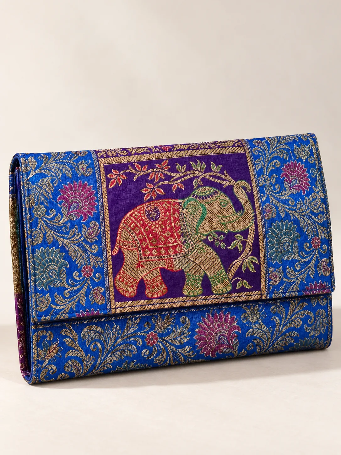Blue and Purple Elephant Silk Purse