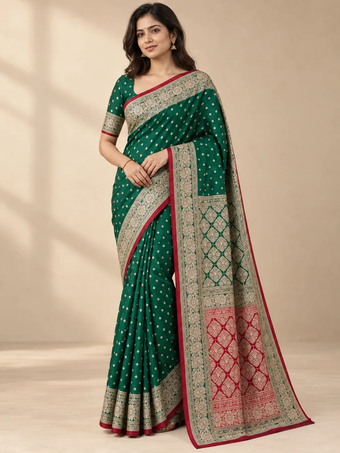 Bottle Green Floral Jaal Pure Tussar Silk
