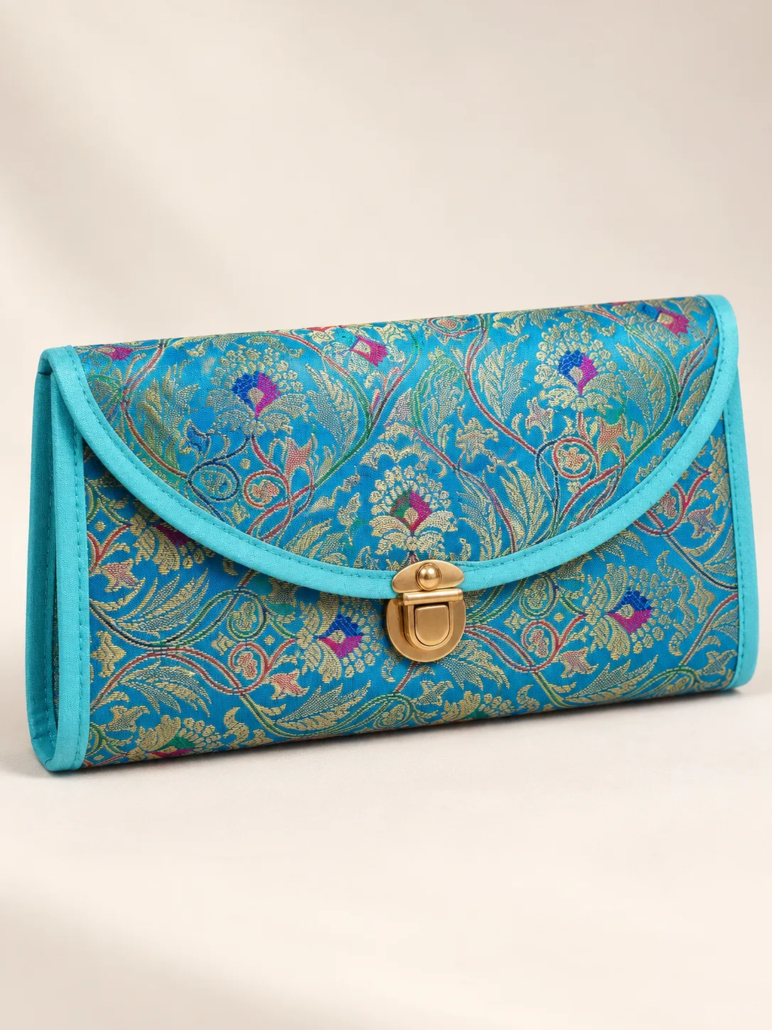 Turquoise Floral Peacock Silk Purse