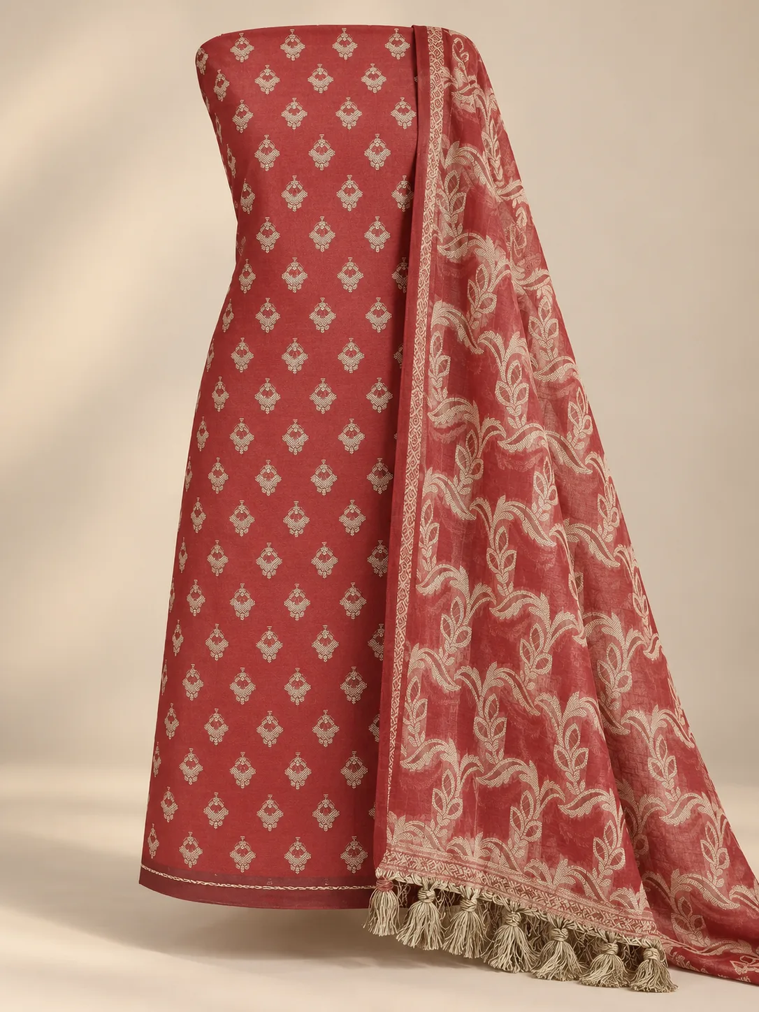 Brick Red Cream Buta Suit
