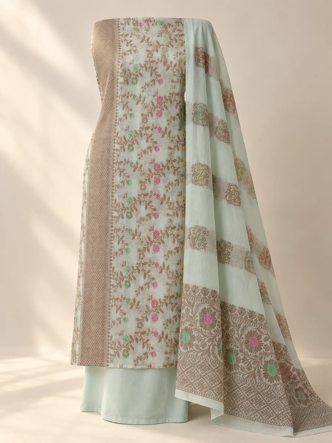 Mint Brown Floral Vine Suit