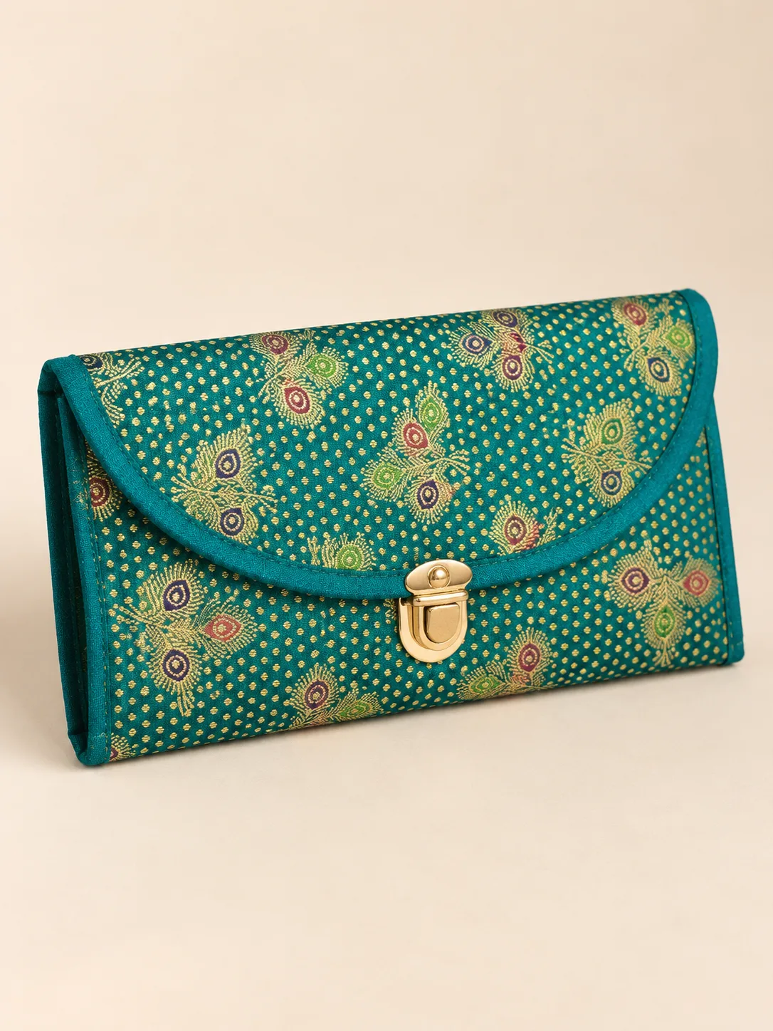 Teal Peacock Feather Silk Purse