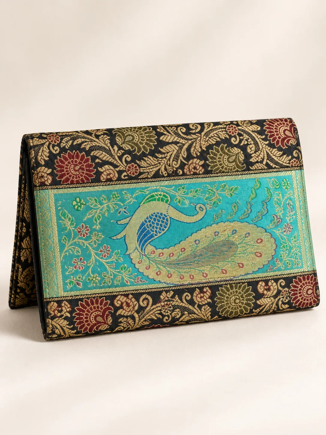 Black and Turquoise Peacock Silk Purse