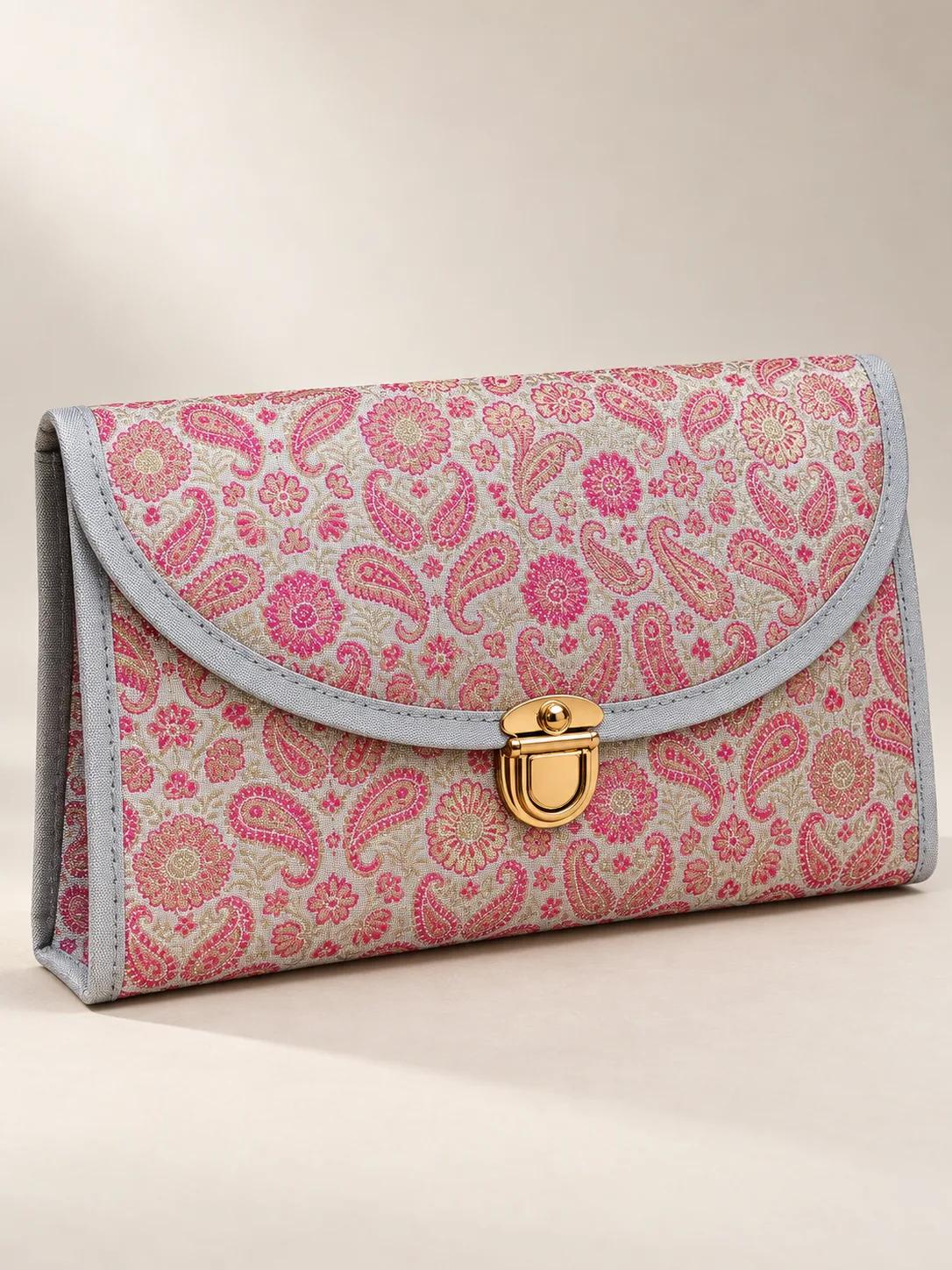 Silver and Pink Paisley Silk Purse