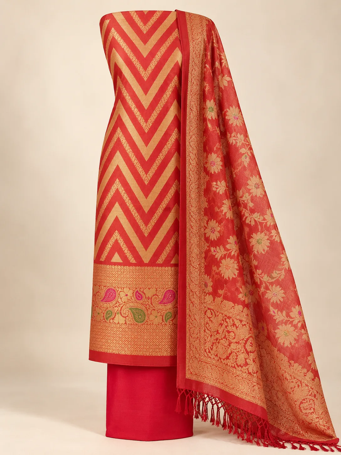 Red Gold Chevron Paisley Suit