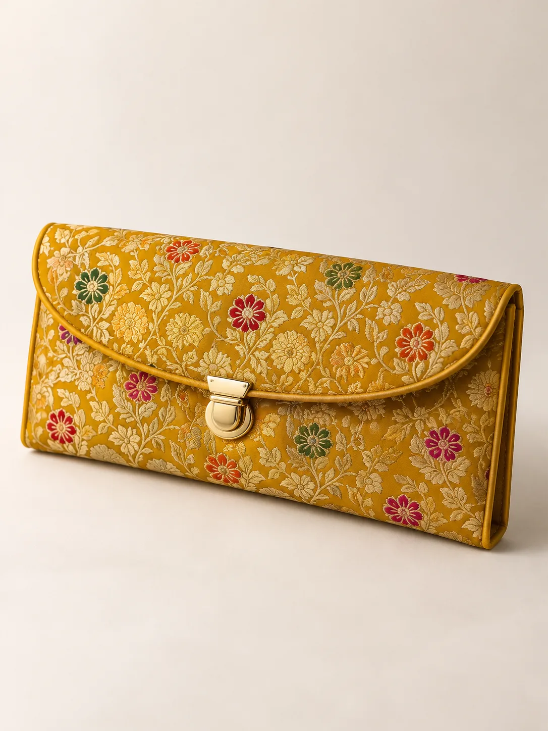 Mustard and Gold Floral Silk Purse