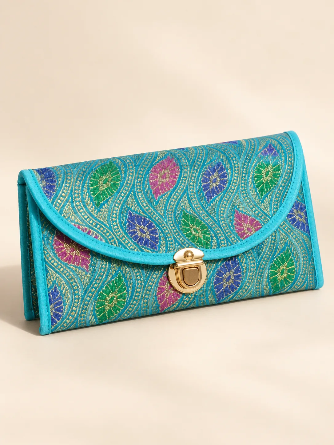 Turquoise Wave Meenakari Silk Purse