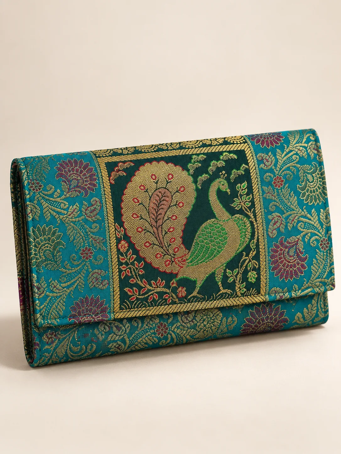 Teal and Green Peacock Silk Purse