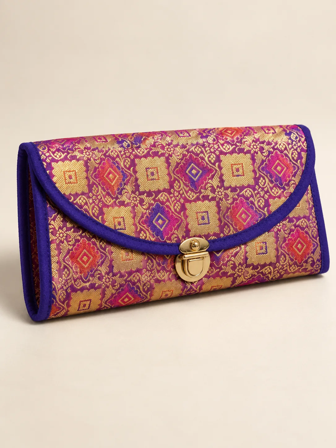 Magenta and Gold Diamond Silk Purse