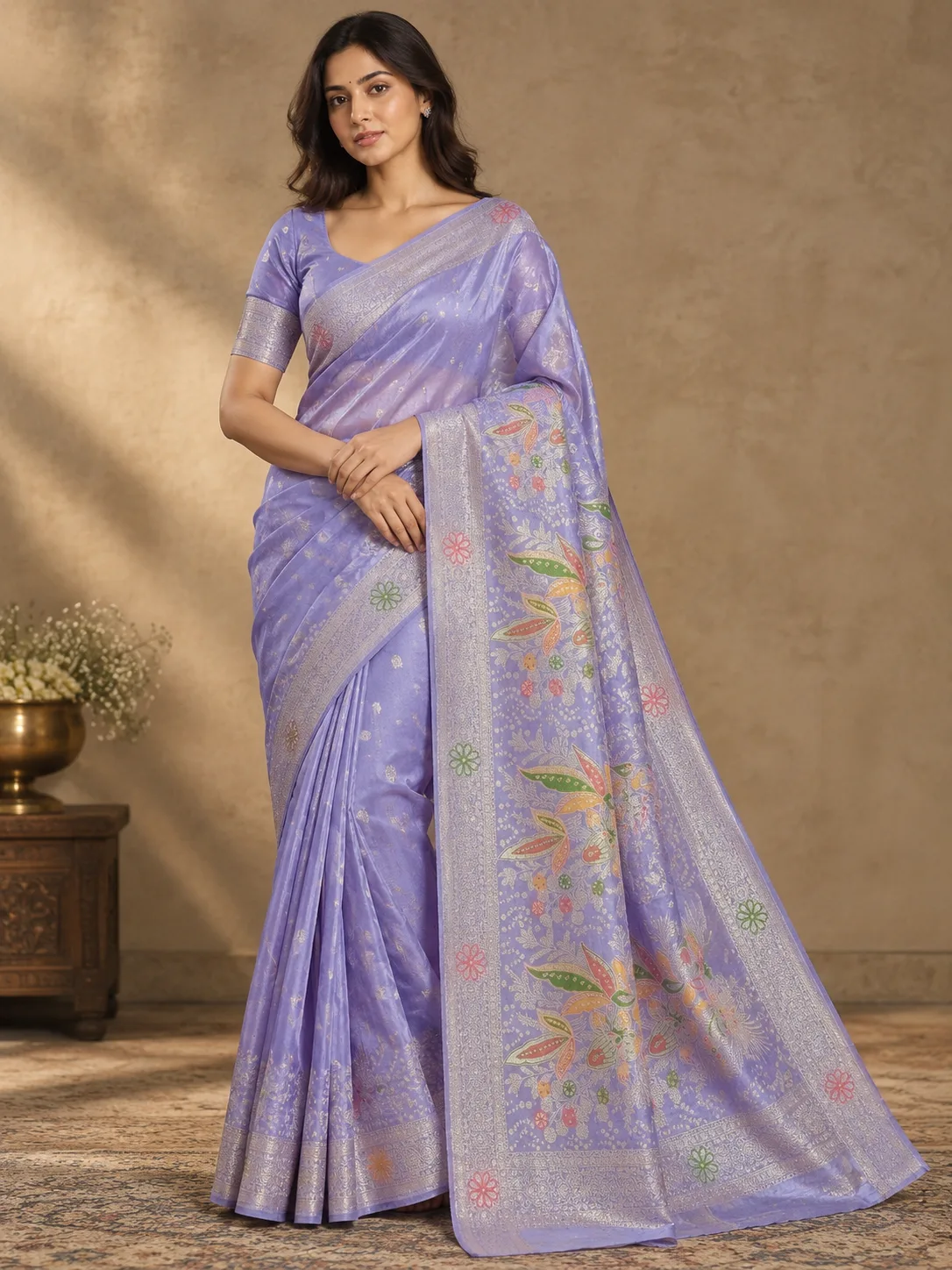 Lavender Meenakari Floral Silk