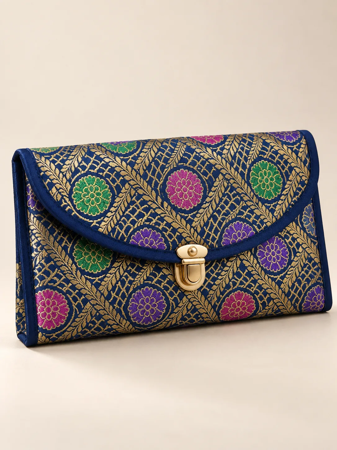 Navy Lotus Jaal Silk Purse
