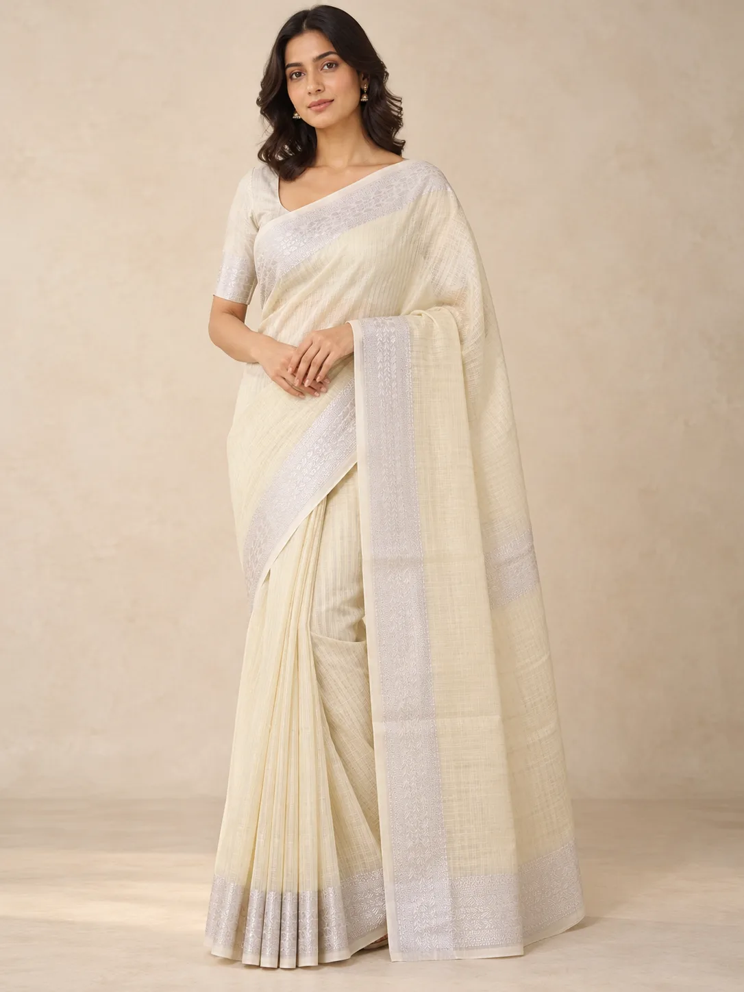 Ivory Cream Fine Stripe Tissue Silk