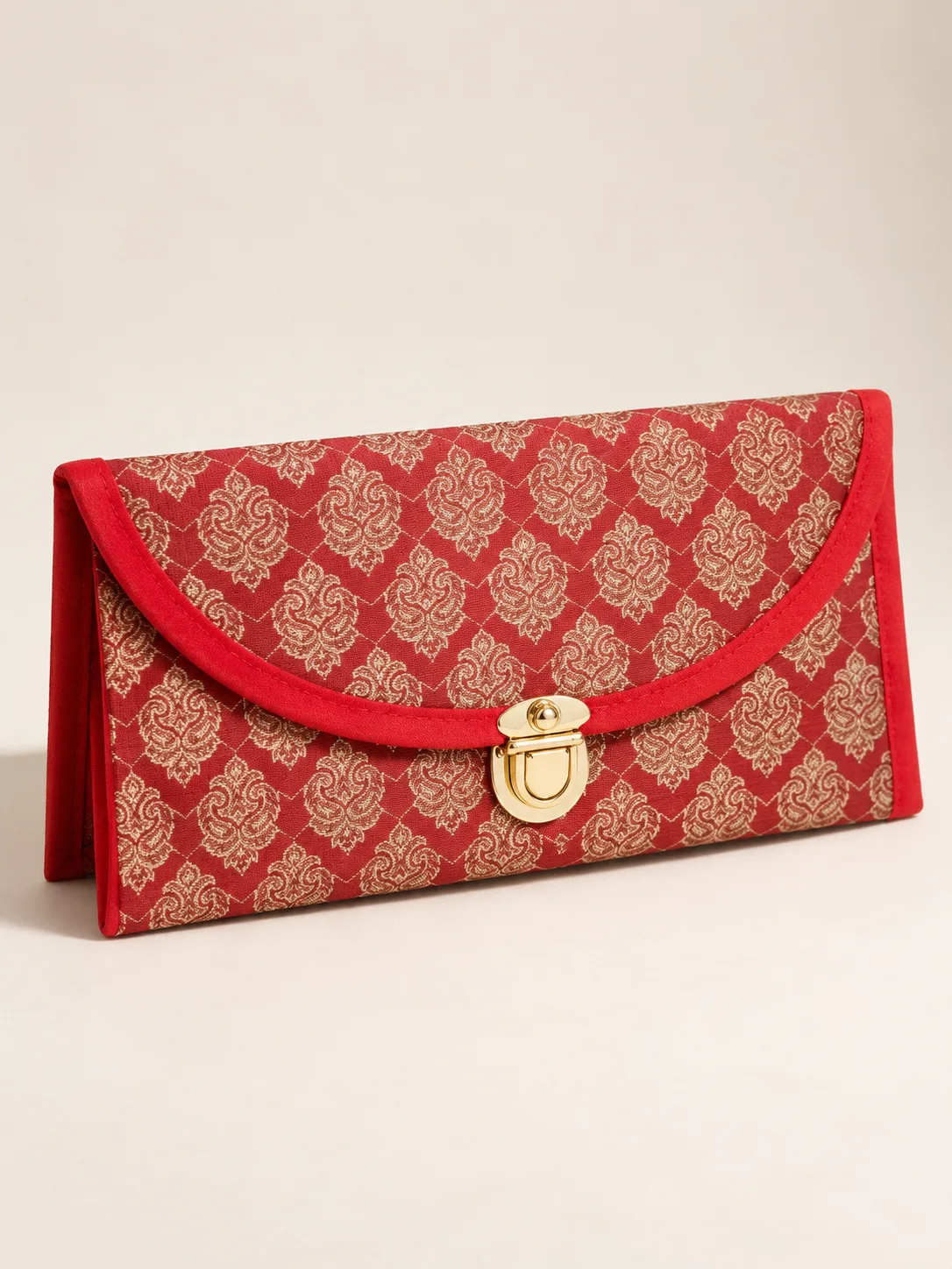 Red and Gold Buti Silk Purse