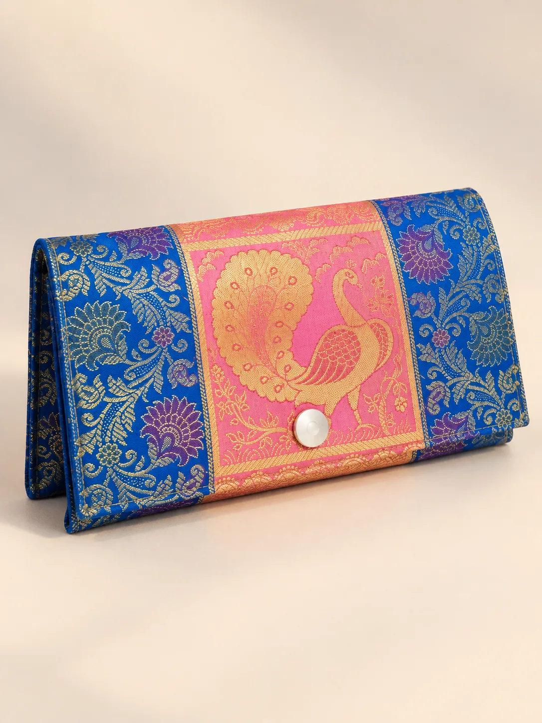 Blue and Pink Peacock Silk Purse