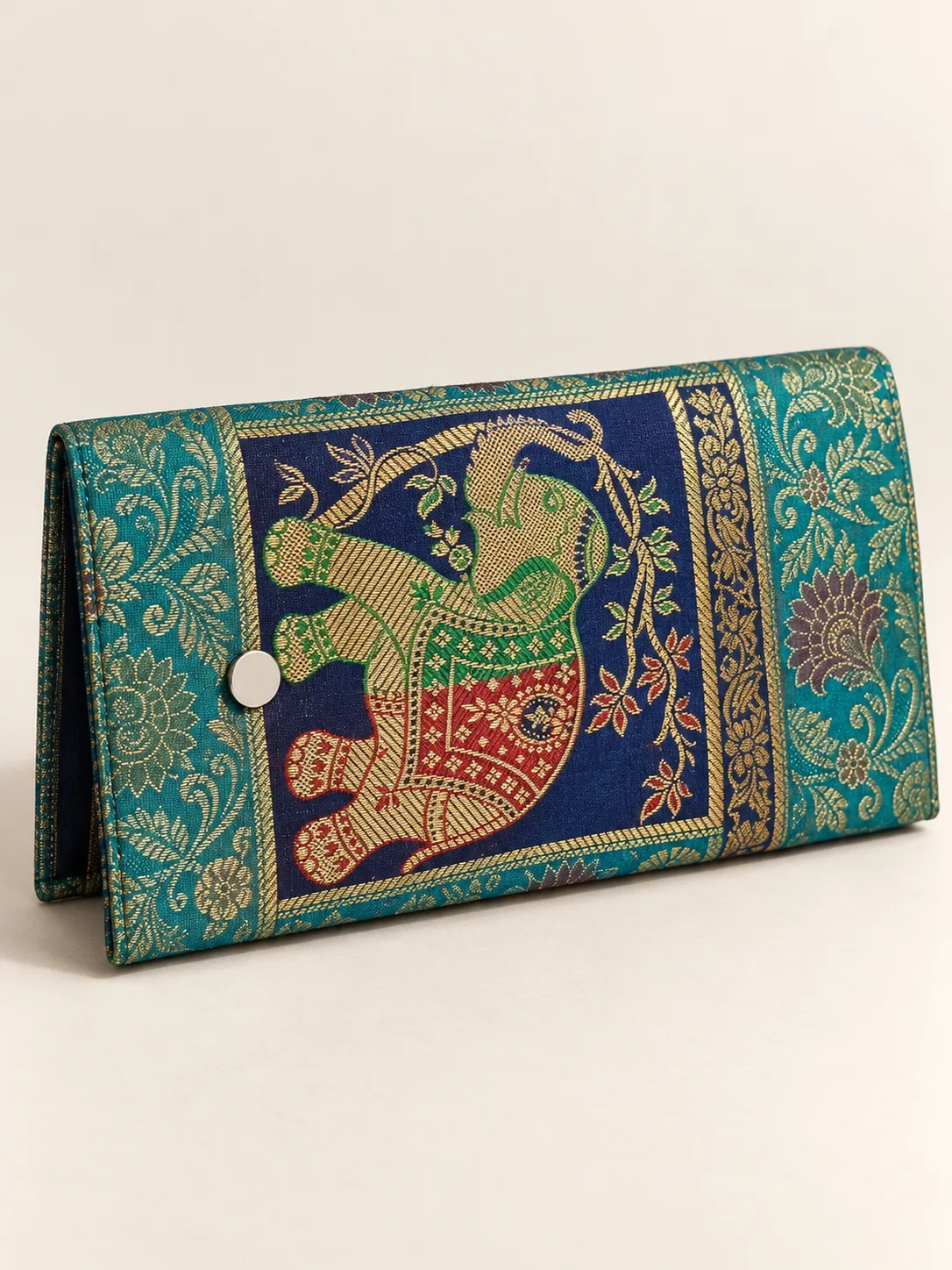 Teal and Navy Elephant Silk Purse
