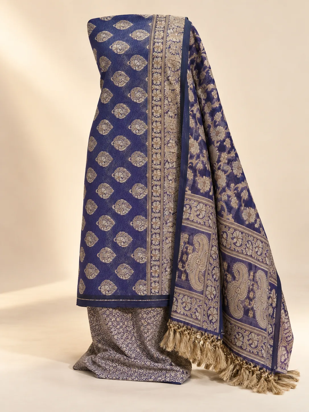 Navy Blue Antique Gold Paisley Suit