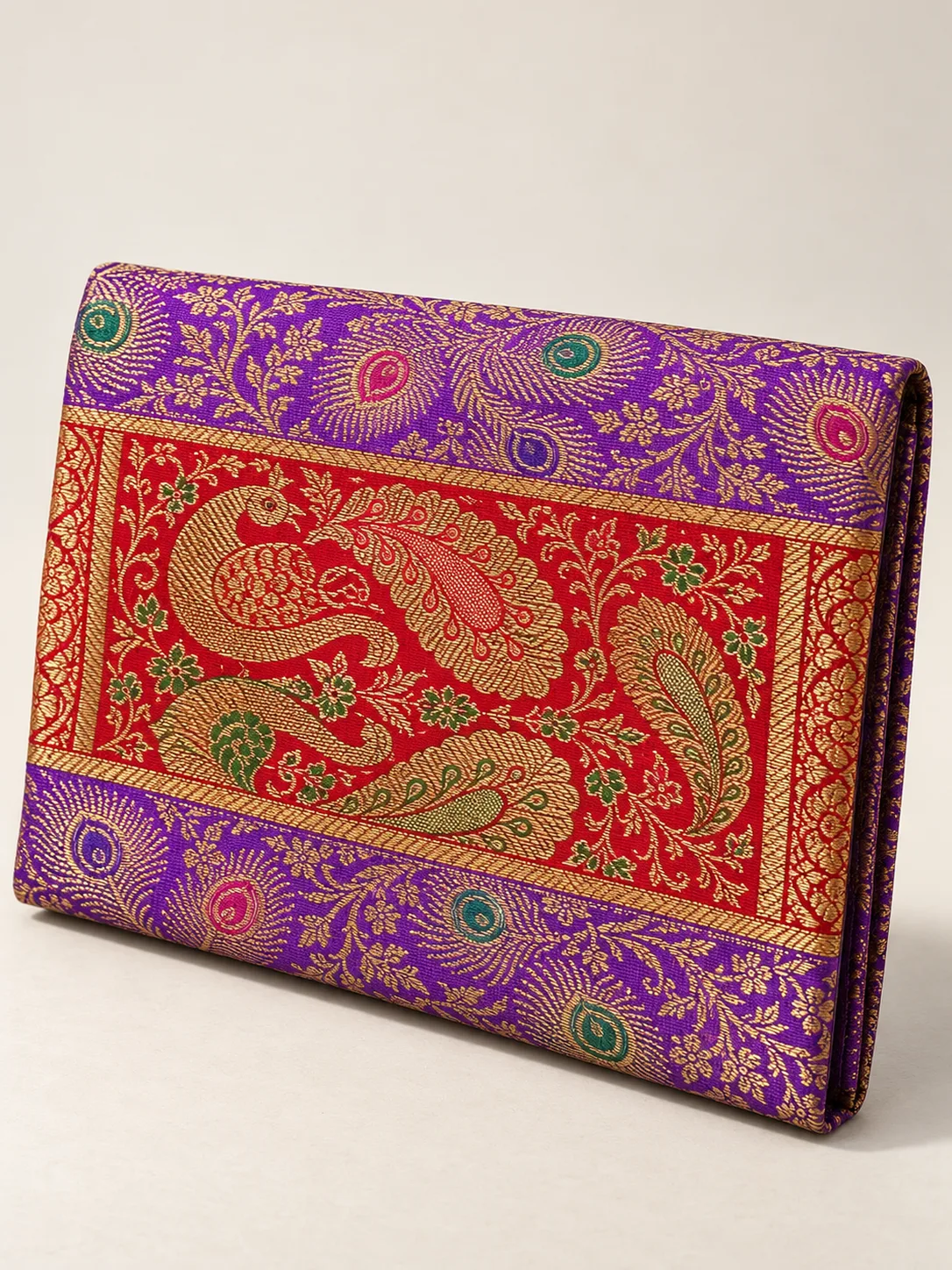 Purple and Red Peacock Silk Purse