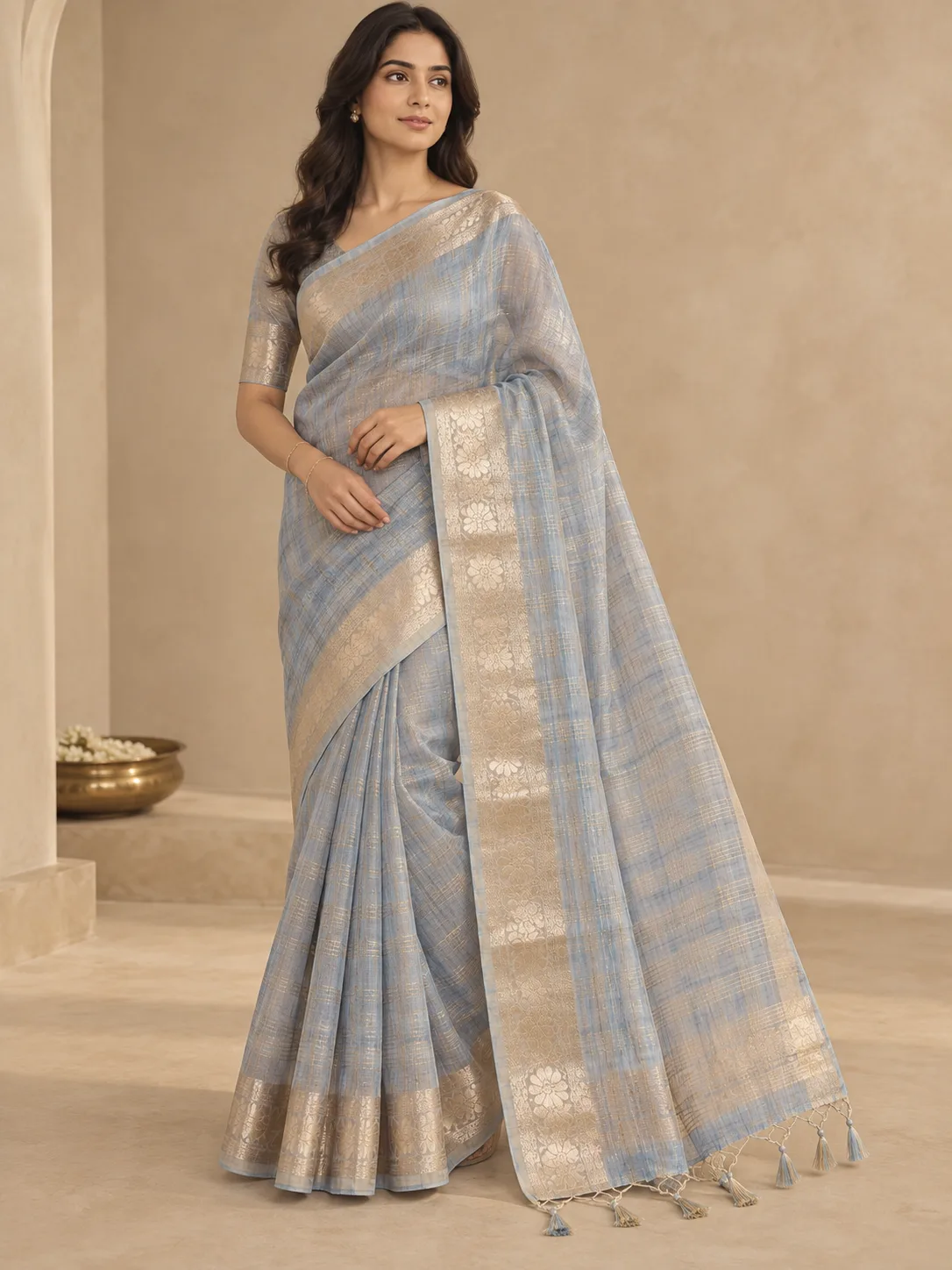 Grey Blue and Gold Check Tissue Mix