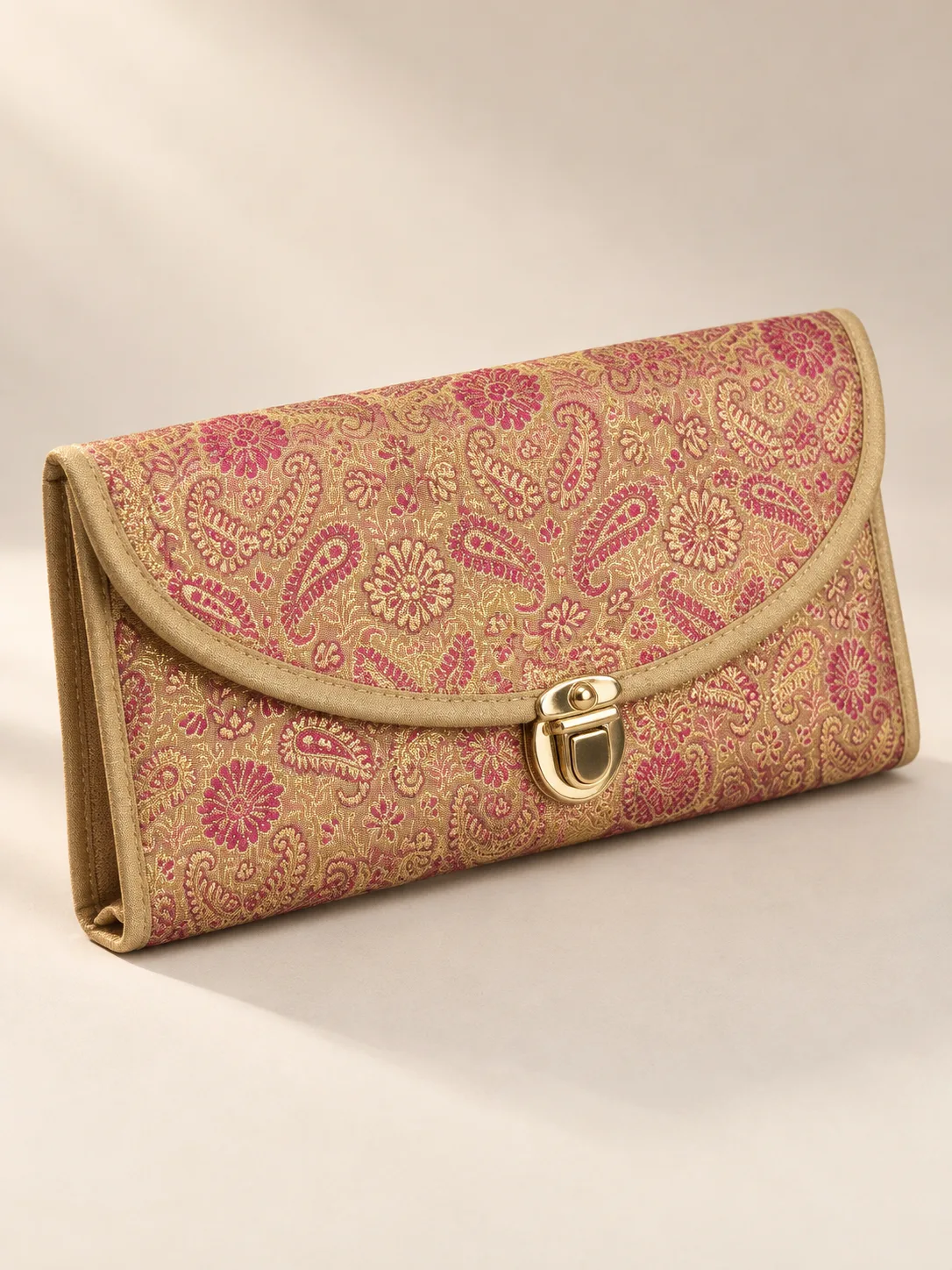 Gold and Pink Paisley Silk Purse